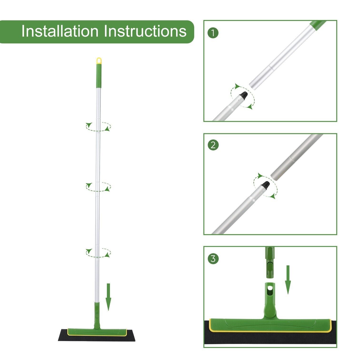 Green Floor Squeegee WiperBroom Floor Tile Cleaning Household Extendable Handle V201-W12550322