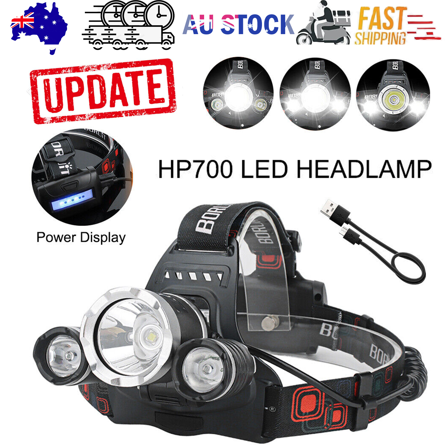 HP700 LED Headlamp Head Torch Lamp Rechargeable Light Headlight Camping V201-W12552805