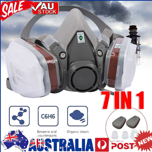 7 IN 1 Gas Mask Full Face Respirator Paint Spray Chemical Facepiece Reusable AU V201-W12562929