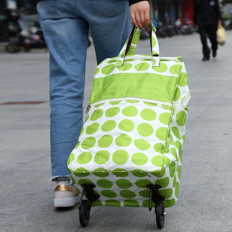 Shopping Trolley Cart Bag Foldable Wheels Carts Bags Market Luggage Basket green circle V201-W12583061