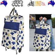 Shopping Trolley Cart Bag Foldable Wheels Carts Bags Market Luggage Basket blue leaves V201-W12583062