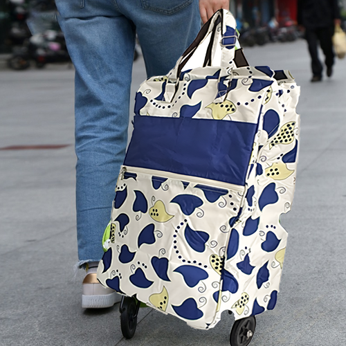 Shopping Trolley Cart Bag Foldable Wheels Carts Bags Market Luggage Basket blue leaves V201-W12583062