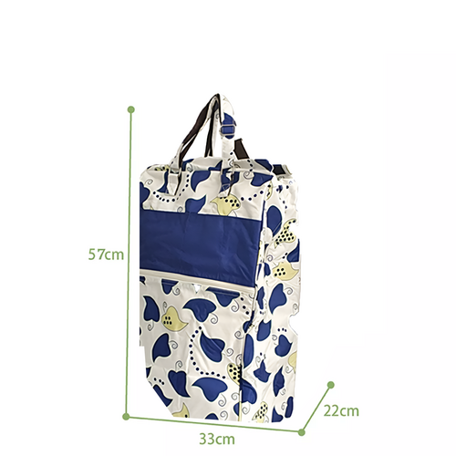Shopping Trolley Cart Bag Foldable Wheels Carts Bags Market Luggage Basket blue leaves V201-W12583062