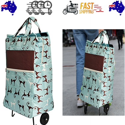 Shopping Trolley Cart Bag Foldable Wheels Carts Bags Market Luggage Basket sky blue cat V201-W12583063