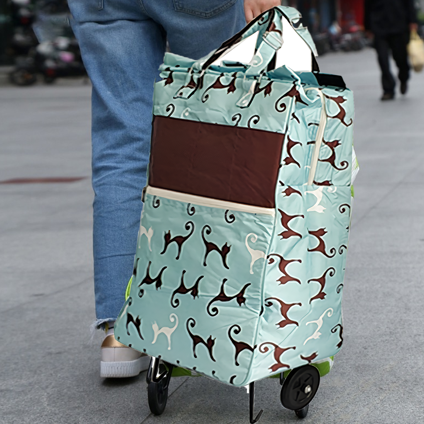 Shopping Trolley Cart Bag Foldable Wheels Carts Bags Market Luggage Basket sky blue cat V201-W12583063