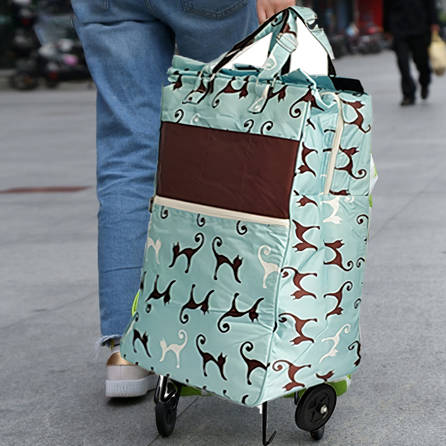 Shopping Trolley Cart Bag Foldable Wheels Carts Bags Market Luggage Basket sky blue cat V201-W12583063