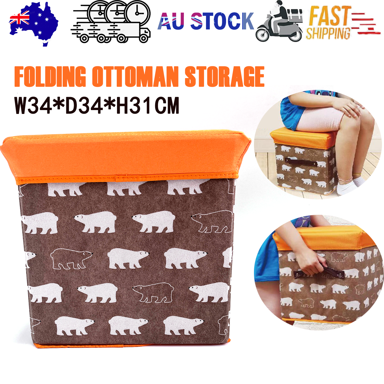 Folding Ottoman Storage Stool Cube Footstool Stool Blanket Box With Cover AU V201-W12583077