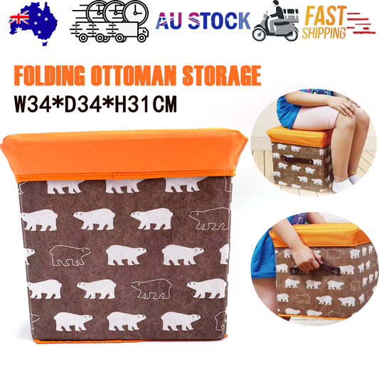 Folding Ottoman Storage Stool Cube Footstool Stool Blanket Box With Cover AU V201-W12583077