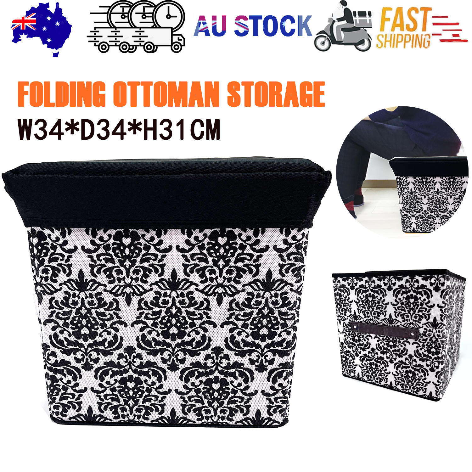 Folding Ottoman Storage Stool Cube Footstool Stool Blanket Box With Cover AU V201-W12583078