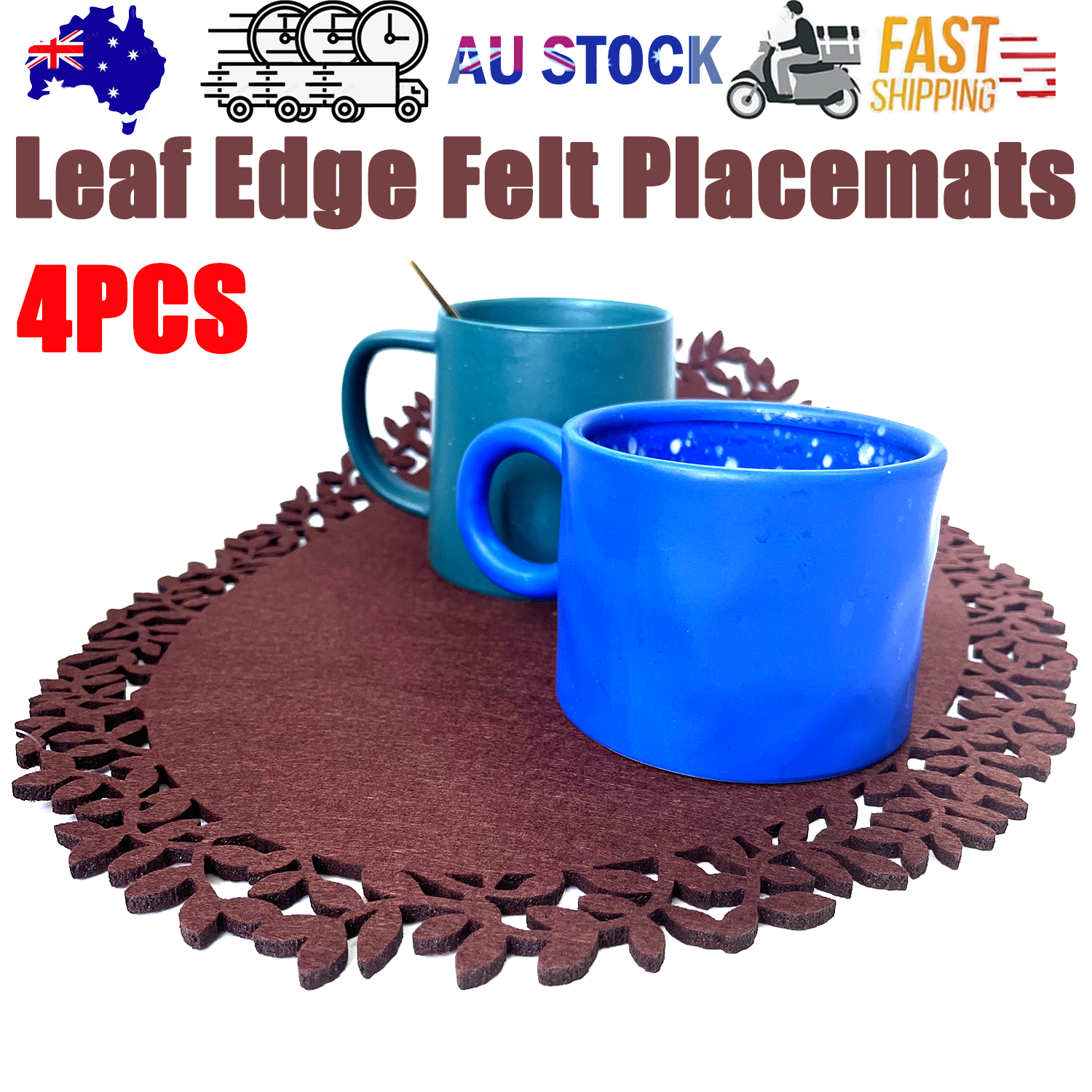 4Pc Leaf Edge Felt Placemats Heat Insulation Coffee Cup Mat Table Decor At First V201-W12583083