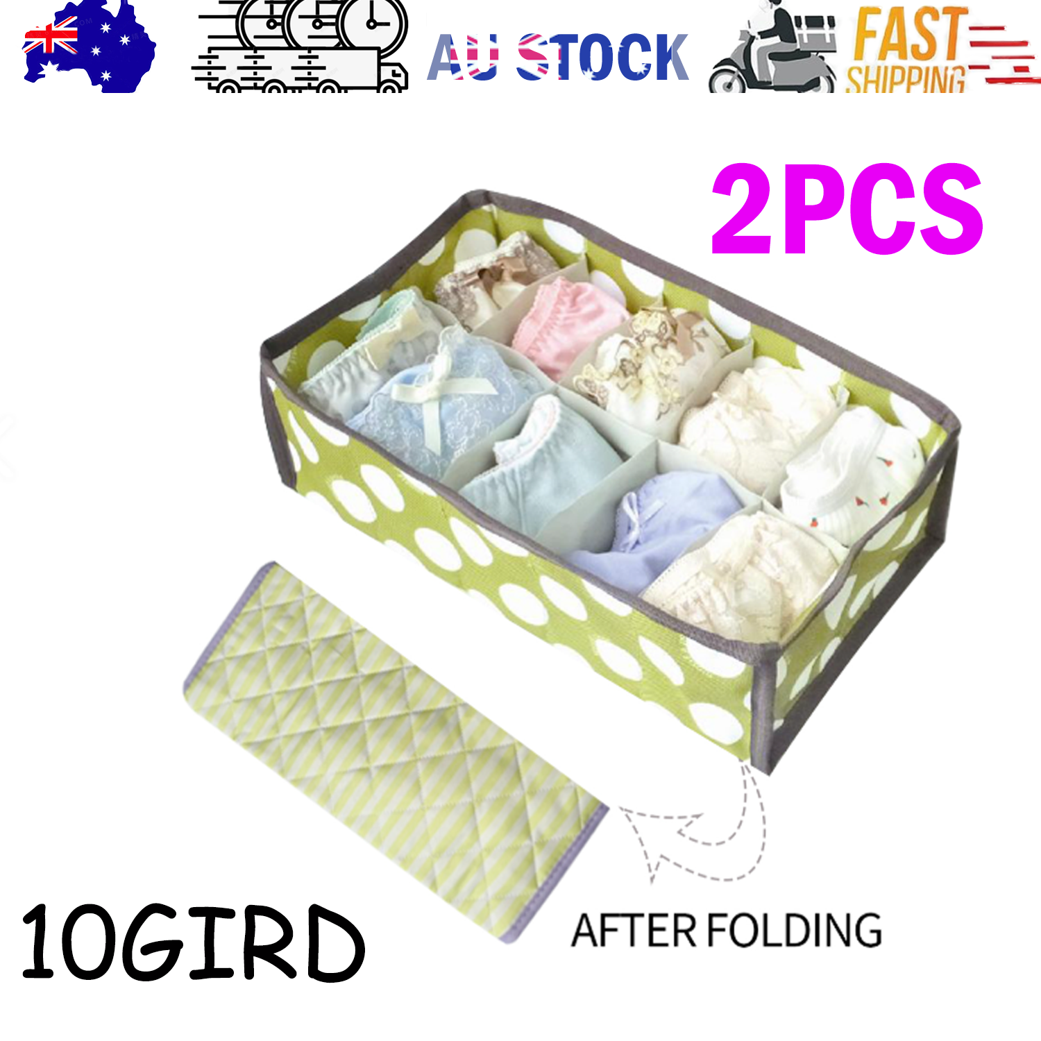 2Pcs 10 Grids Underwear Sock Panties Drawer Storage Bag Organizer Wardrobe Box V201-W12583101