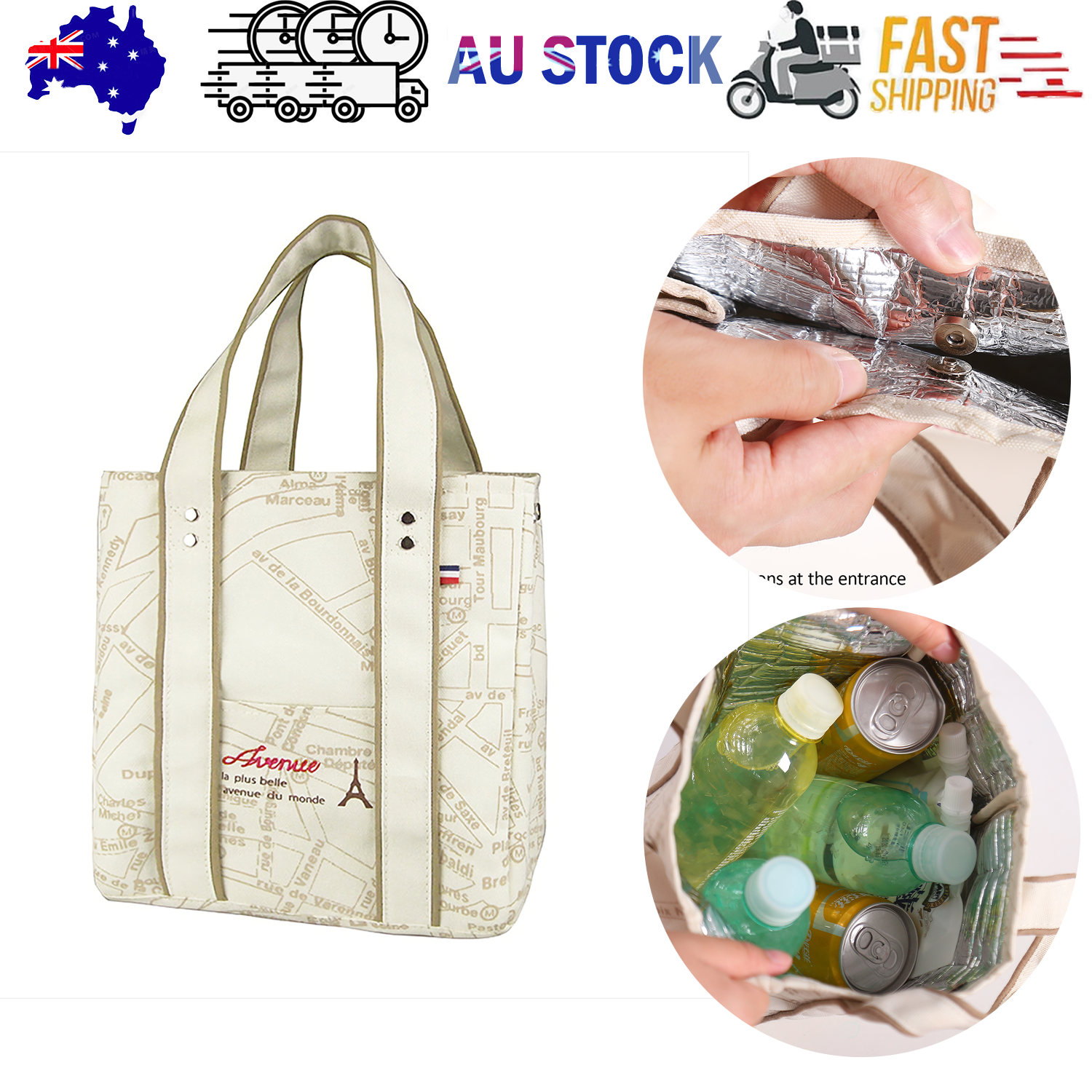 Portable 22*11.5*25cm Insulated Lunch Bag Food Container Picnic Storage Handbag V201-W12583123