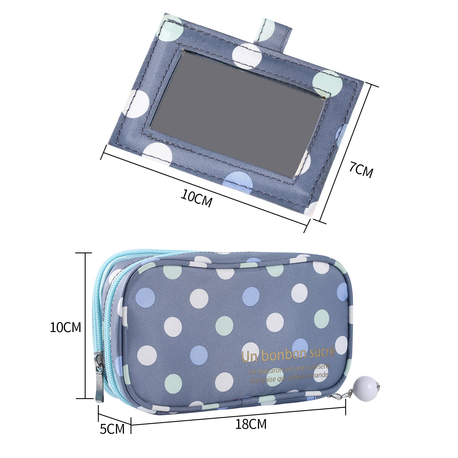 2 Layer Makeup Bag w/ Mirror Travel Cosmetic Bag Organizer Brush Slots Portable V201-W12583165