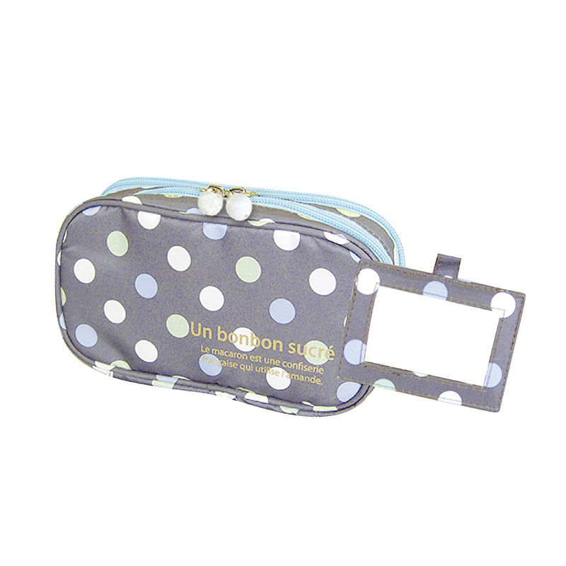2 Layer Makeup Bag w/ Mirror Travel Cosmetic Bag Organizer Brush Slots Portable V201-W12583165