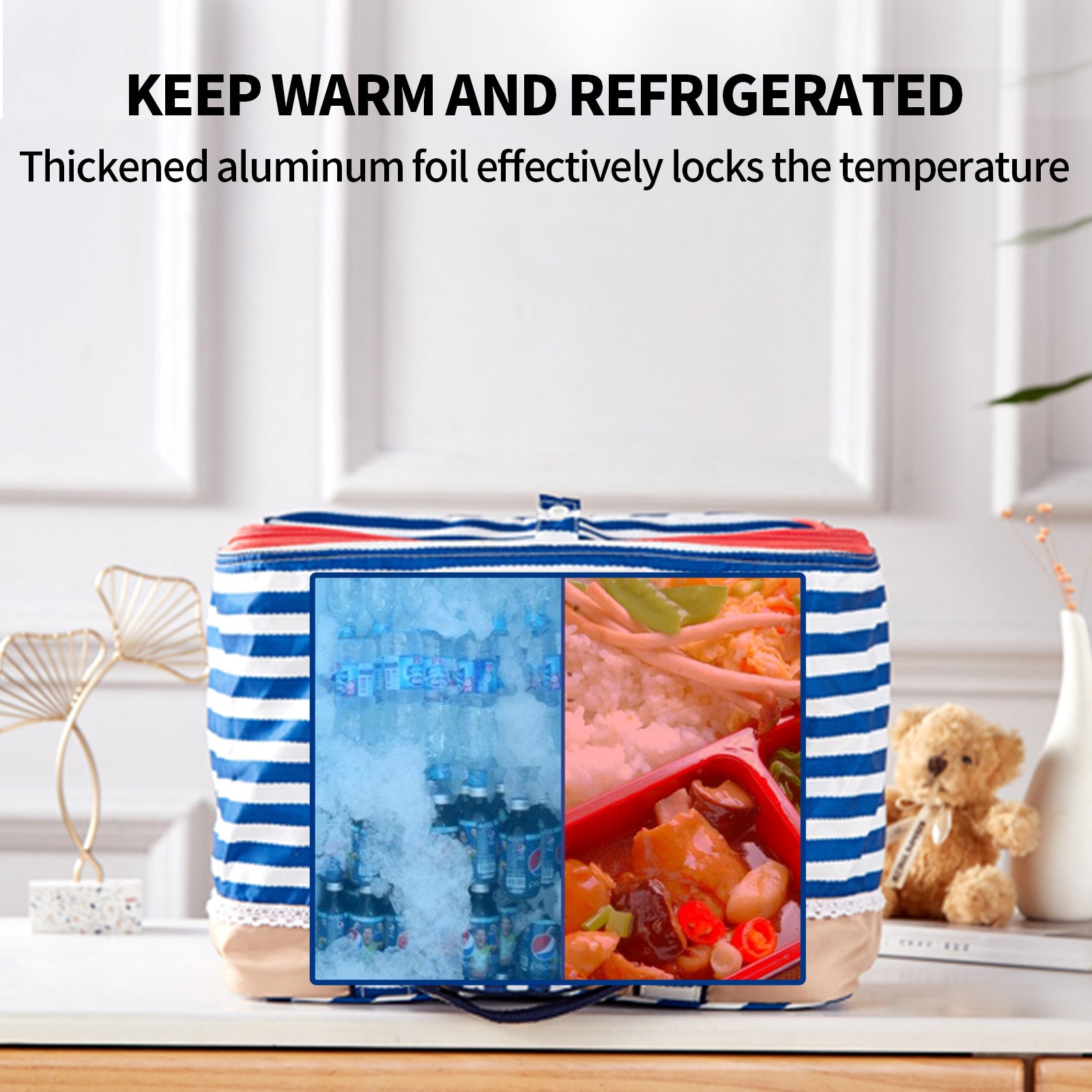 Blue Insulated Picnic Bag Thermal Cooler Portable Lunch Food Tote Carry Storage Bag V201-W12583173