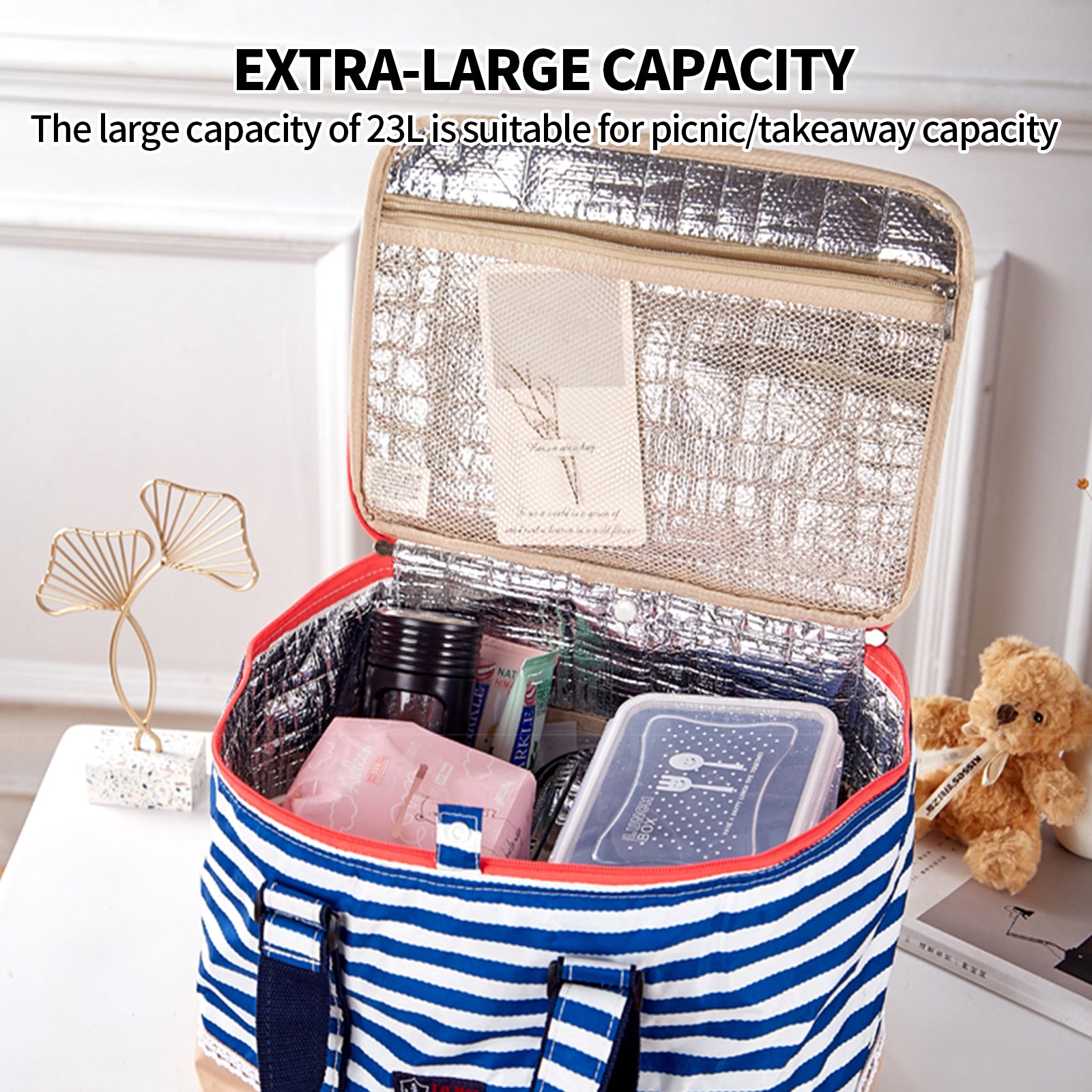Blue Insulated Picnic Bag Thermal Cooler Portable Lunch Food Tote Carry Storage Bag V201-W12583173
