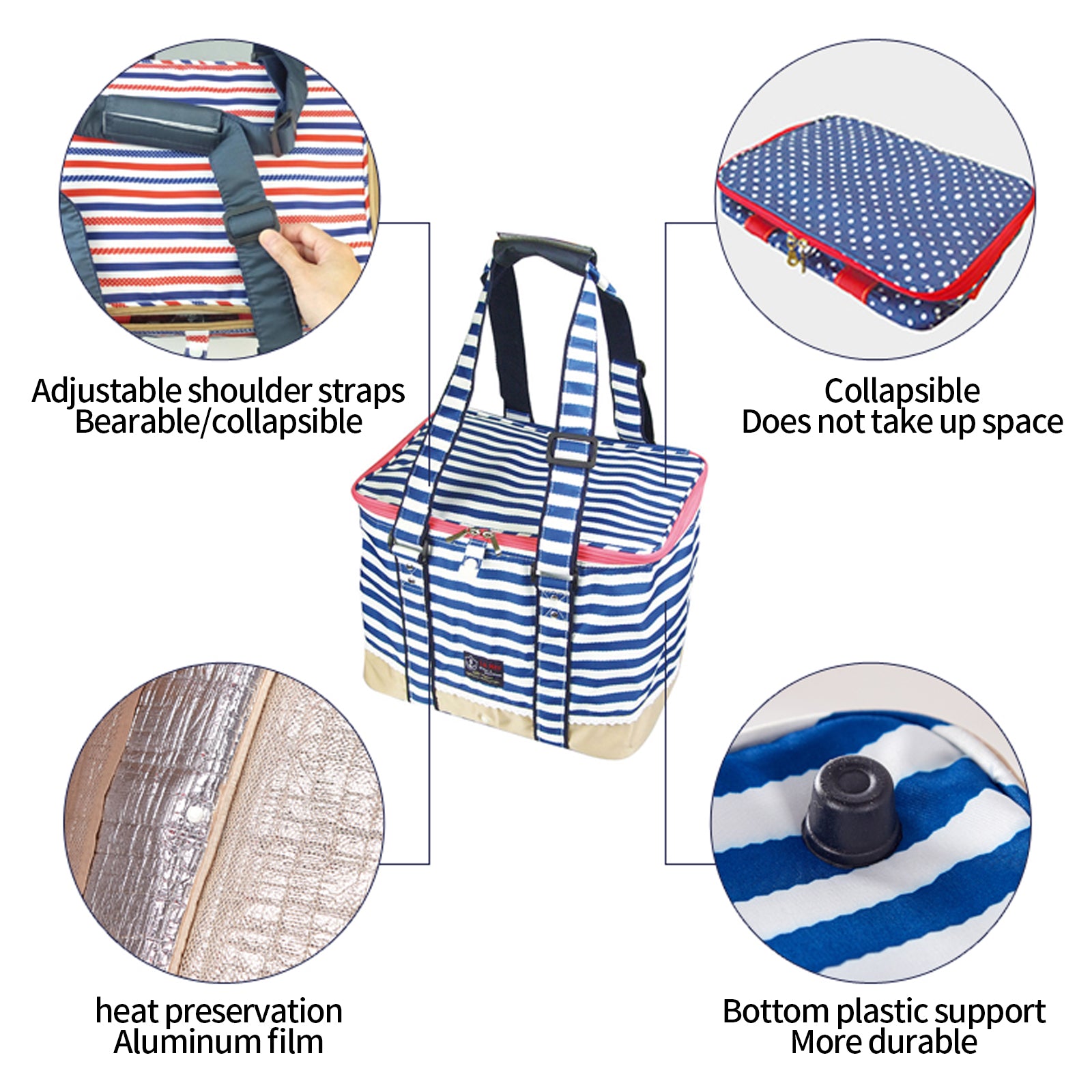 Blue Insulated Picnic Bag Thermal Cooler Portable Lunch Food Tote Carry Storage Bag V201-W12583173