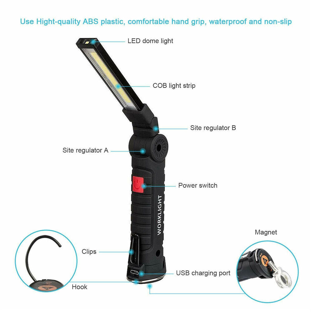 Portable COB LED Work Light Car Garage Mechanic USB Rechargeable Torch Lamp AU V201-W12688047