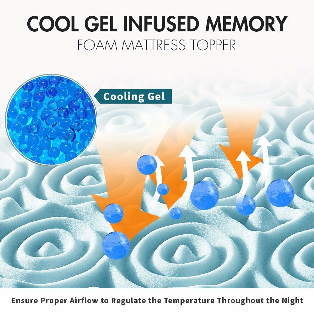 7 Zone Memory Foam Topper Mattress Toppers Cool Gel Pad Mat Medium Firm 8cm Thick 153cm x 203cm V201-W12782464
