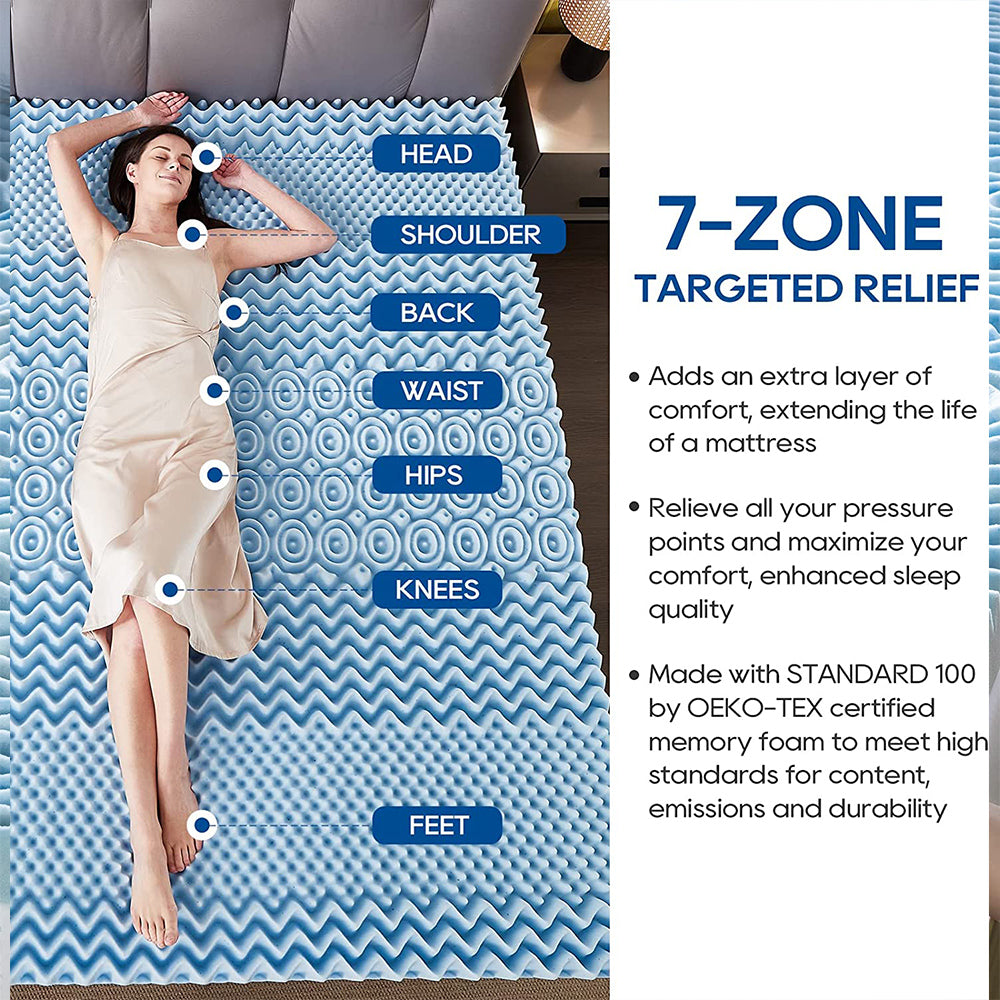 7 Zone Memory Foam Topper Mattress Toppers Cool Gel Pad Mat Medium Firm 8cm Thick 153cm x 203cm V201-W12782464
