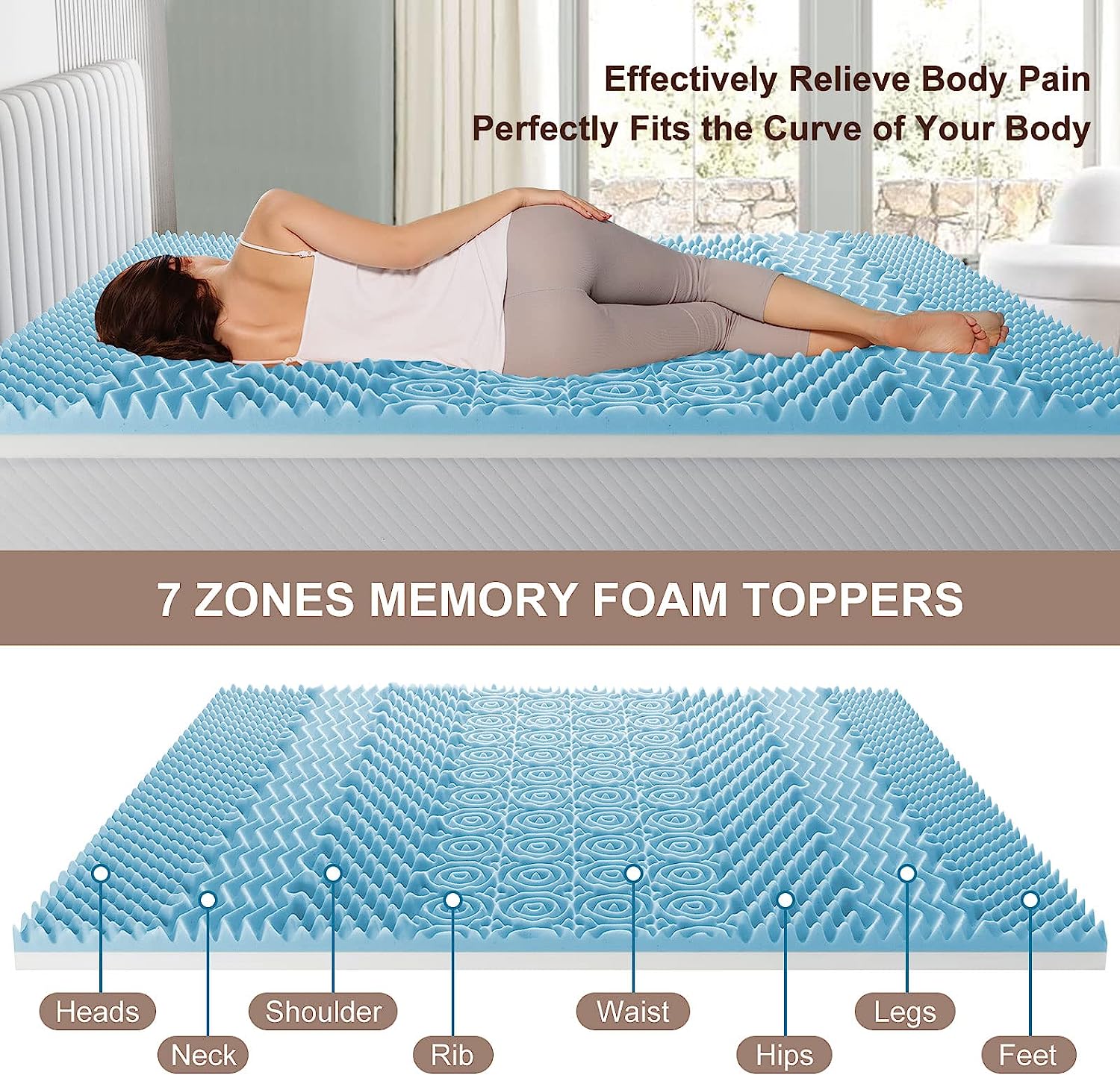 7 Zone Memory Foam Topper Mattress Toppers Cool Gel Pad Mat Medium Firm 8cm Thick 153cm x 203cm V201-W12782464