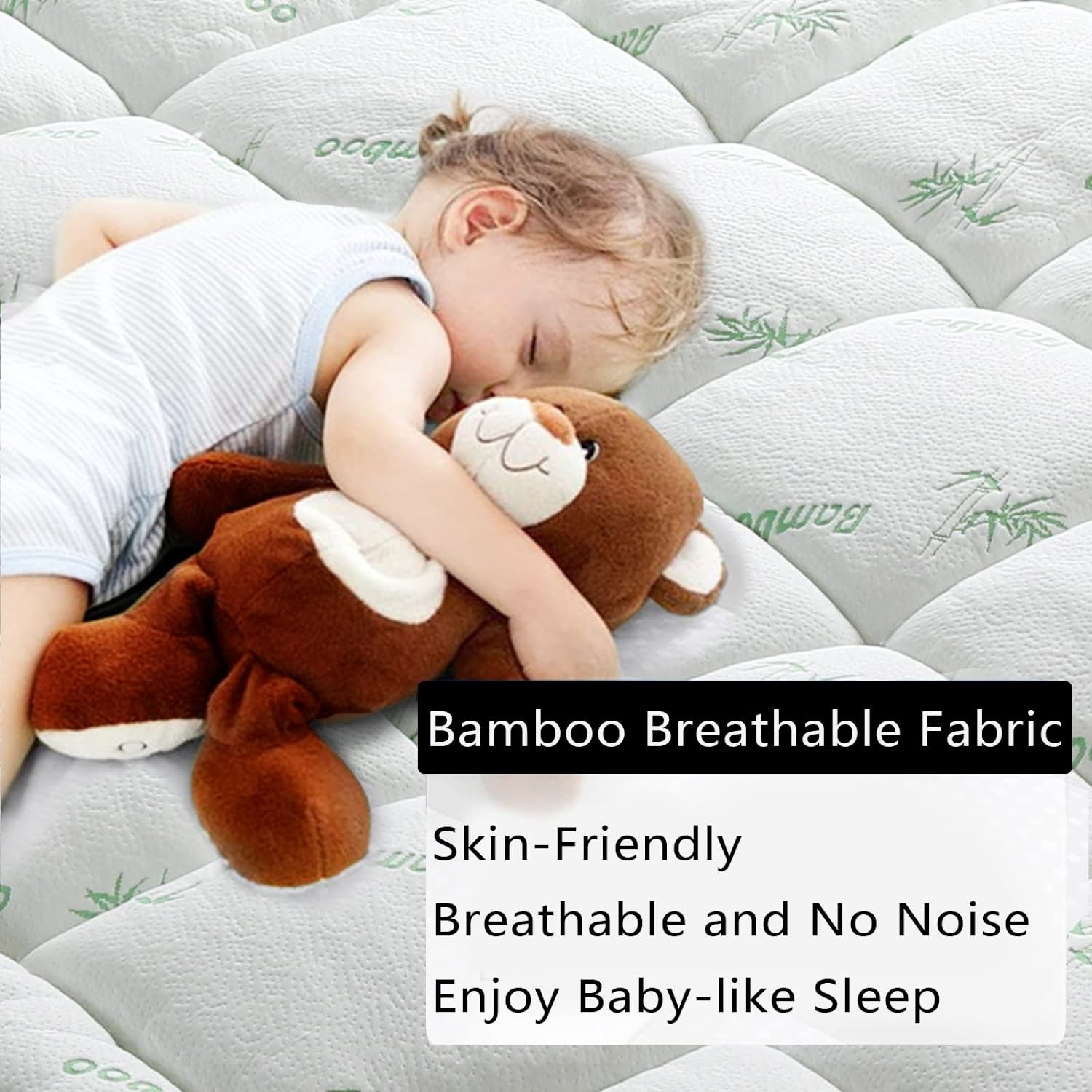 Bamboo Pillowtop Mattress Topper Luxury Bedding Mat Pad Protector Cover Queen 153 x 203 cm V201-W12782548