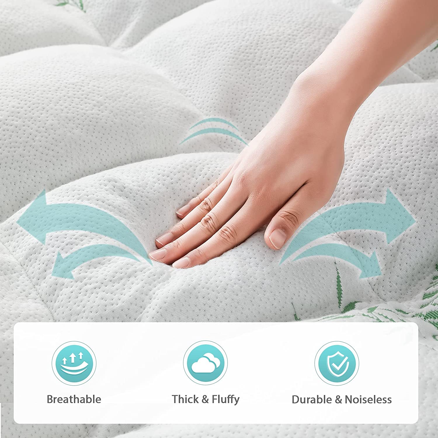 Bamboo Pillowtop Mattress Topper Luxury Bedding Mat Pad Protector Cover Queen 153 x 203 cm V201-W12782548