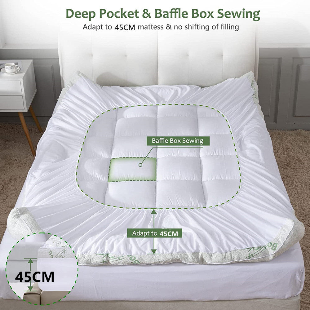 Bamboo Pillowtop Mattress Topper Luxury Bedding Mat Pad Protector Cover Single 90 x 190 cm V201-W12782550