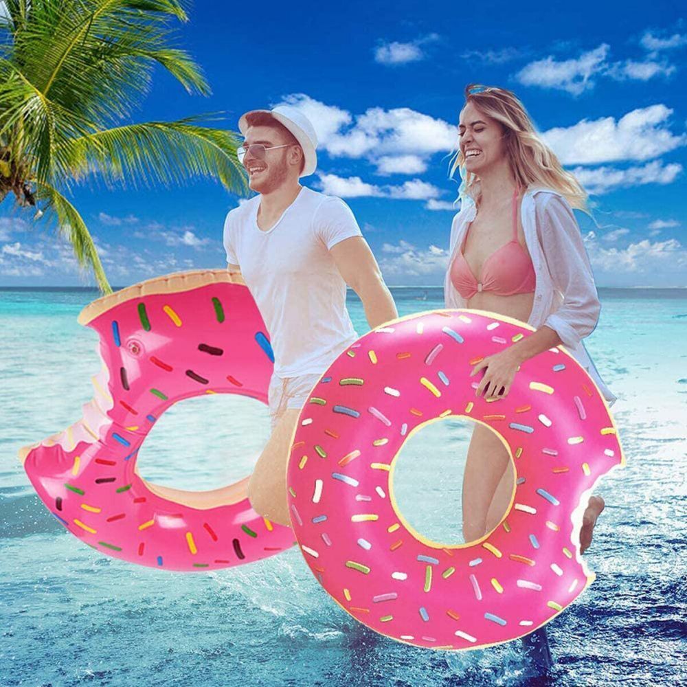 Pink Inflatable Giant Donut Raft Swim Ring Float Swimming Pool Beach Lounge Pink Coff 90CM V201-W12783375