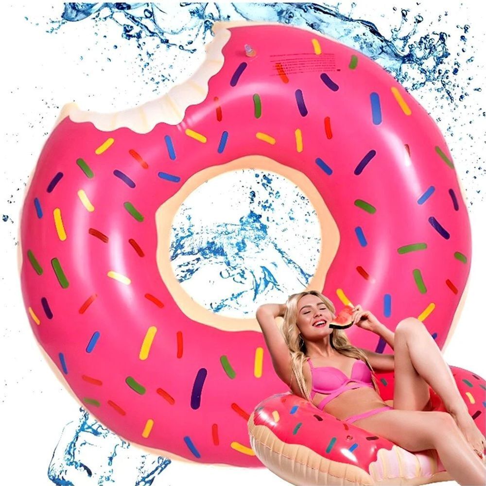 Pink Inflatable Giant Donut Raft Swim Ring Float Swimming Pool Beach Lounge Pink Coff 90CM V201-W12783375