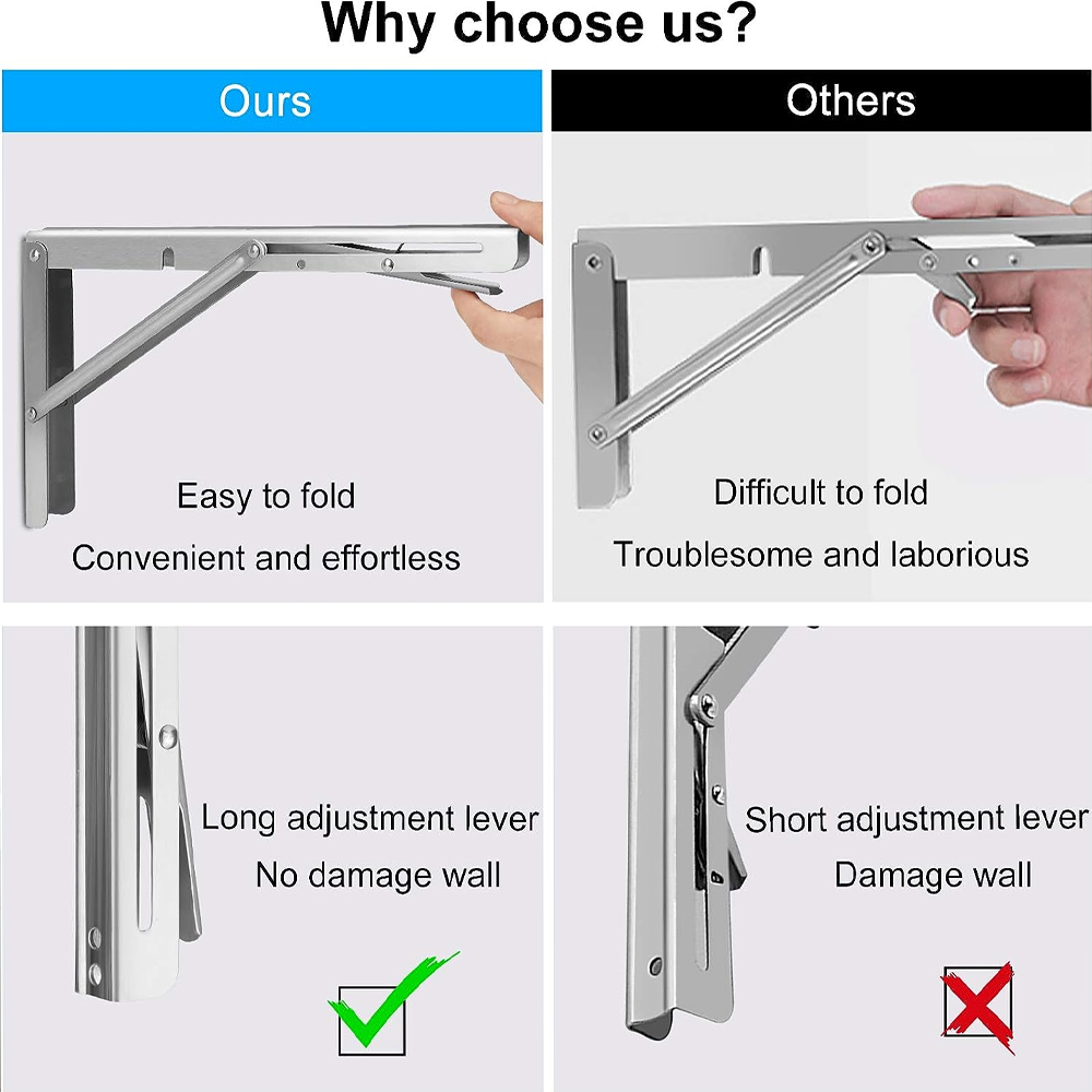 8"Stainless Steel Folding Table Bracket Shelf Bench 200kg Load Heavy Duty V201-W12783393