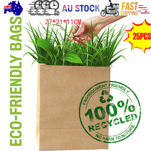 25pcs Bulk Kraft Paper Bags Gift Shopping Carry Craft Brown Retail Bag with Handles Au M V201-W12783477
