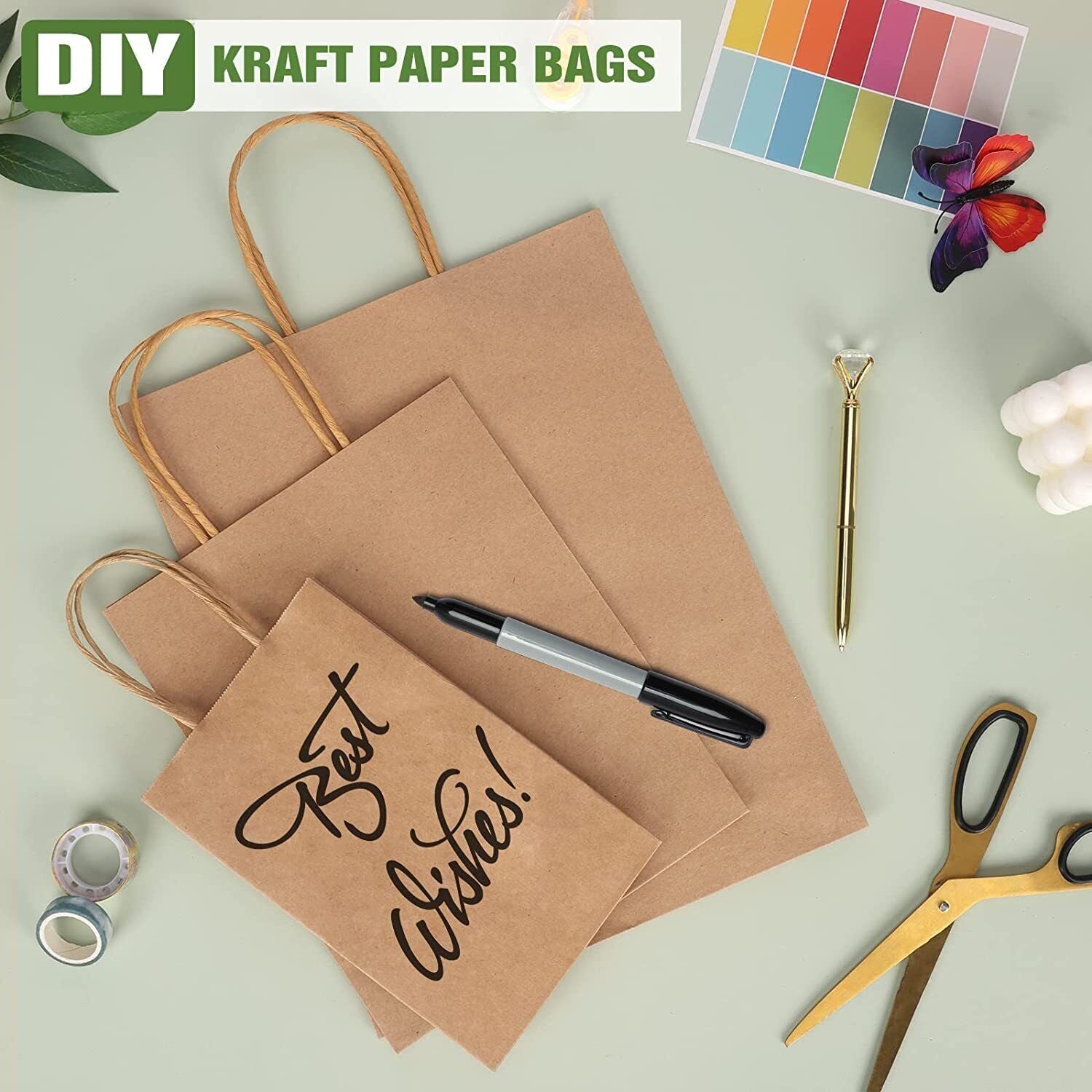 25pcs Bulk Kraft Paper Bags Gift Shopping Carry Craft Brown Retail Bag with Handles Au M V201-W12783477
