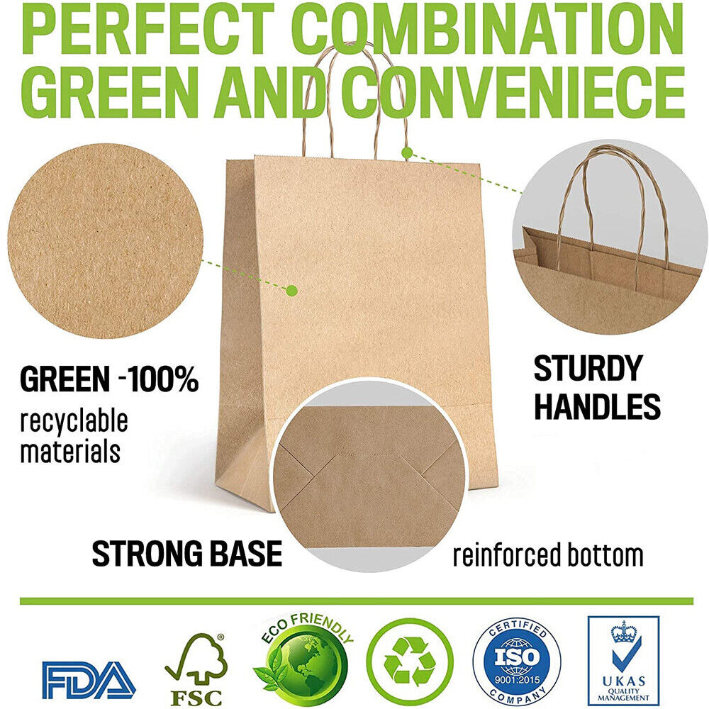 25pcs Bulk Kraft Paper Bags Gift Shopping Carry Craft Brown Retail Bag with Handles Au M V201-W12783477