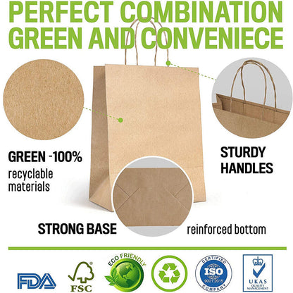 25pcs Bulk Kraft Paper Bags Gift Shopping Carry Craft Brown Retail Bag with Handles Au M V201-W12783477