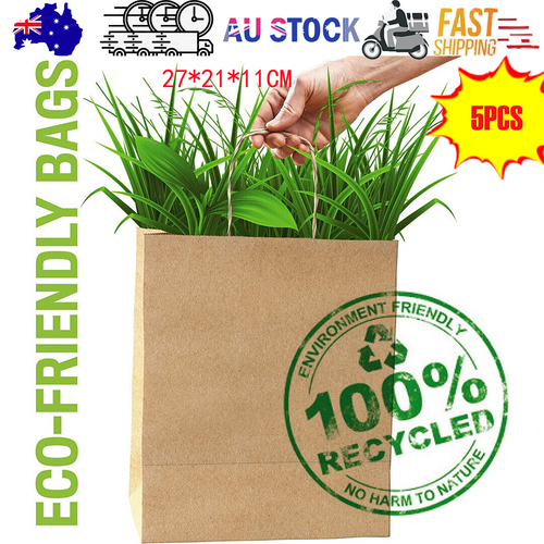 5pcs Bulk Kraft Paper Bags Gift Shopping Carry Craft Brown Retail Bag with Handles Au M V201-W12783479