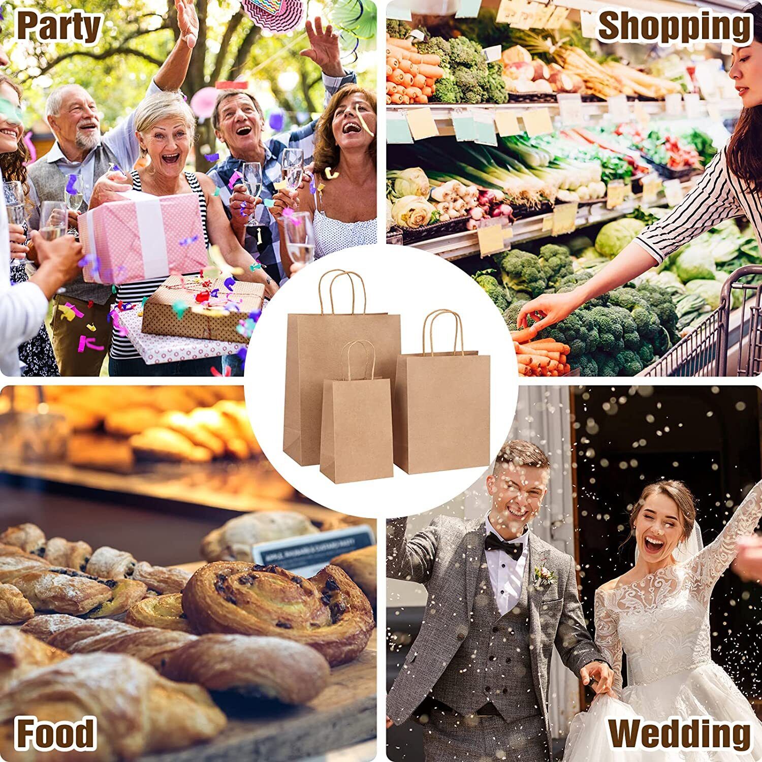 5pcs Bulk Kraft Paper Bags Gift Shopping Carry Craft Brown Retail Bag with Handles Au M V201-W12783479