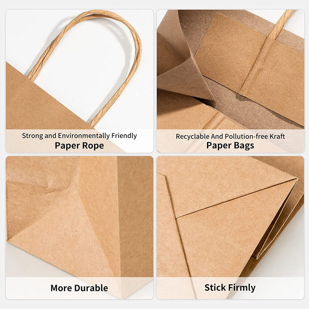 5pcs Bulk Kraft Paper Bags Gift Shopping Carry Craft Brown Retail Bag with Handles Au M V201-W12783479