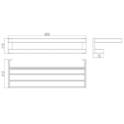 600mm 2 Layers Towel Shelf Storage Bath Stainless Steel Rack Rail Black V201-W12783565