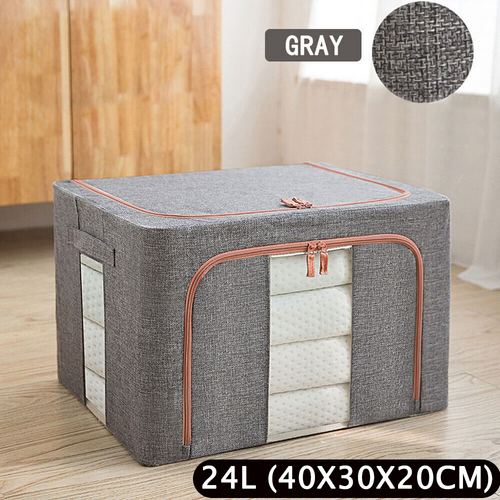 Foldable Storage Box Crushed Steel Frame Clothes Quilt Toys Organizer 24L V201-W12783611