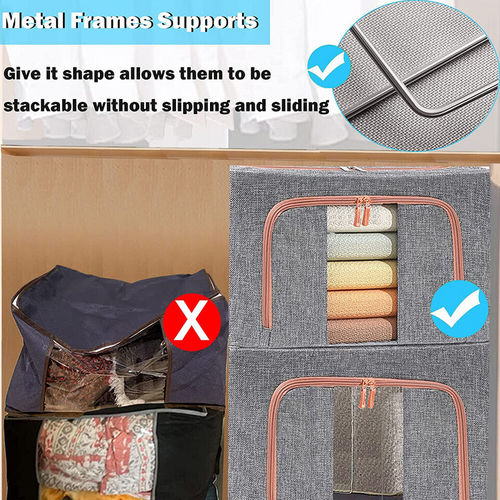 Foldable Storage Box Crushed Steel Frame Clothes Quilt Toys Organizer 24L V201-W12783611