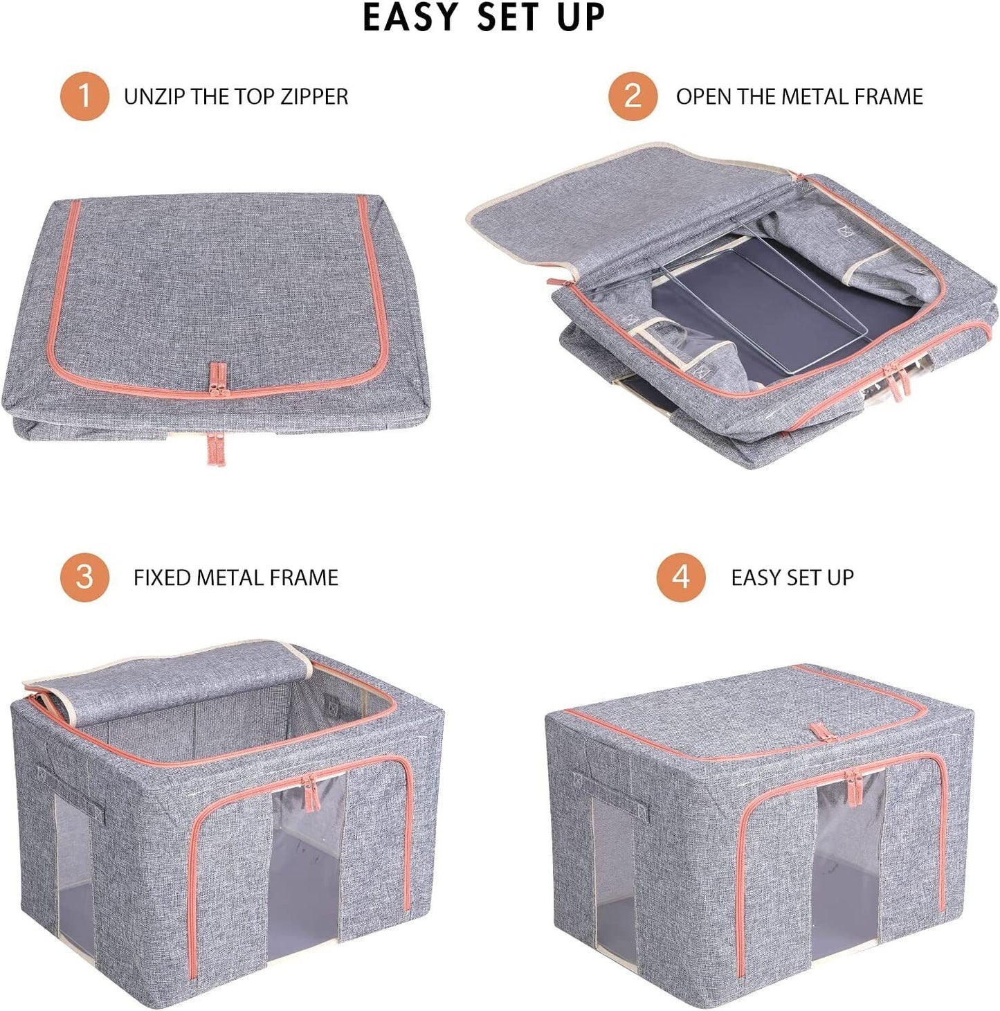 Foldable Storage Box Crushed Steel Frame Clothes Quilt Toys Organizer 24L V201-W12783611
