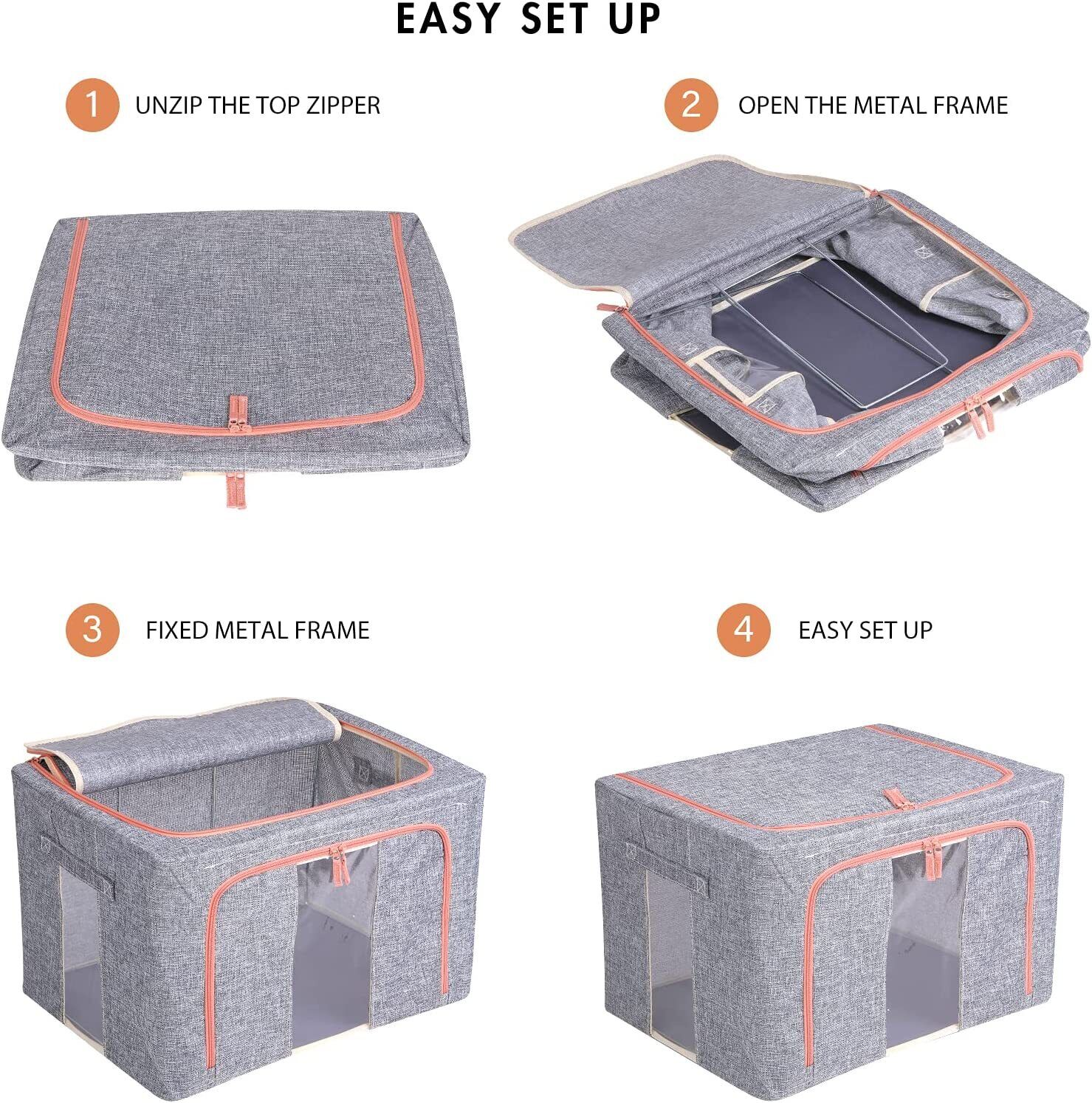 Foldable Storage Box Crushed Steel Frame Clothes Quilt Toys Organizer 24L V201-W12783611