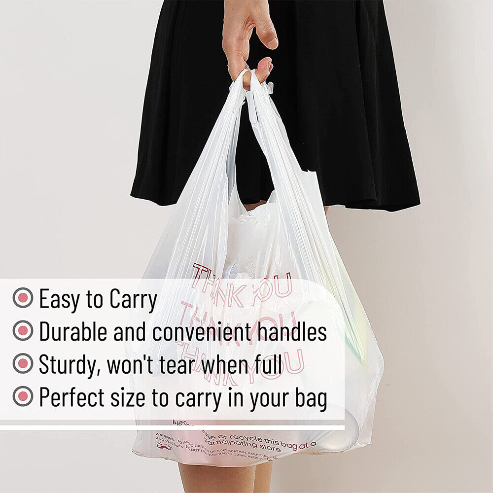 50X Plastic Shopping Bags - Reusable Recyclable Singlet Eco Grocery Carry Bag Super Large V201-W12783633