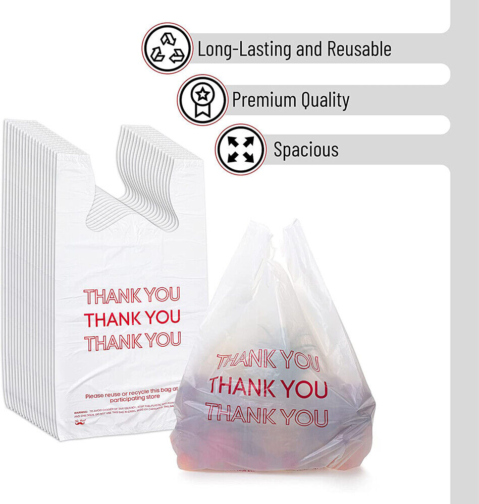 50X Plastic Shopping Bags - Reusable Recyclable Singlet Eco Grocery Carry Bag Super Large V201-W12783633