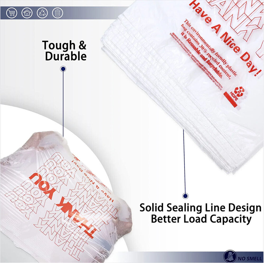 50X Plastic Shopping Bags - Reusable Recyclable Singlet Eco Grocery Carry Bag Super Large V201-W12783633