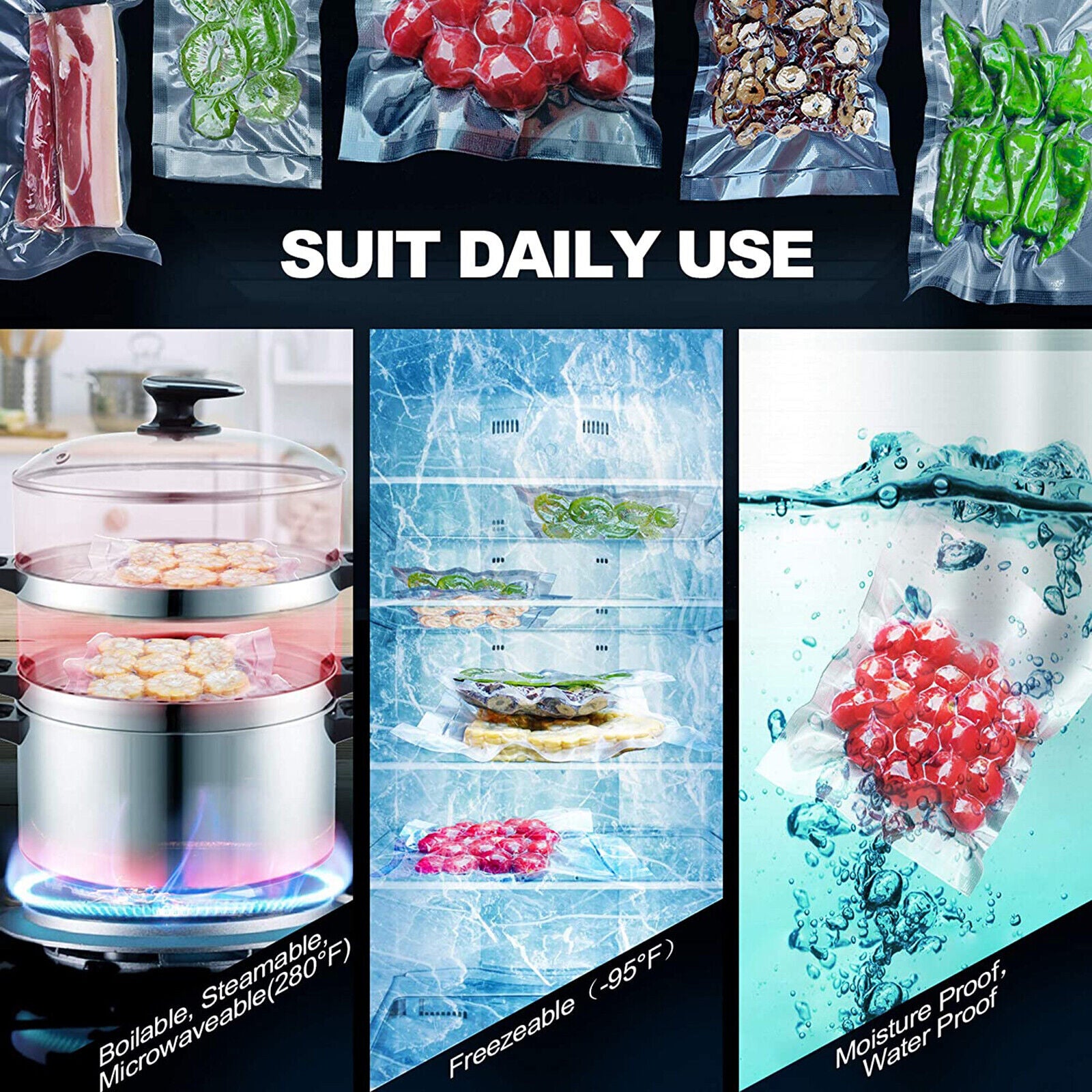 100X Vacuum Sealer Bags Precut Food Storage Saver Heat Seal Cryovac BPA-Free 15x25cm