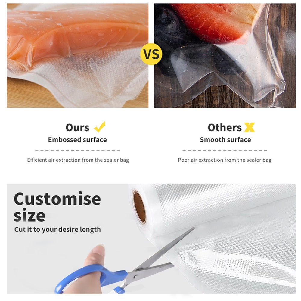 5 Roll VACUUM FOOD SEALER BAGS SAVER SEAL ROLLS STORAGE COMMERCIAL HEAT GRADE 25CMX6M V201-W12783755