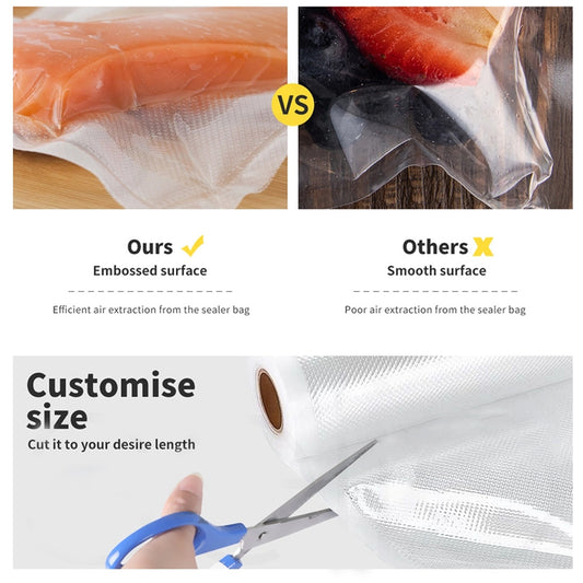 5 Roll VACUUM FOOD SEALER BAGS SAVER SEAL ROLLS STORAGE COMMERCIAL HEAT GRADE 25CMX6M V201-W12783755