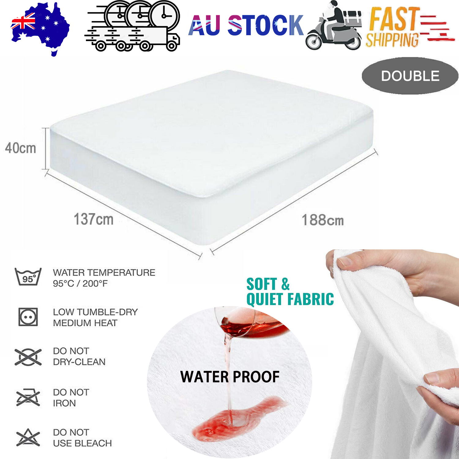Fully Fitted Waterproof Cotton / Non Woven Mattress Protector Cover Double V201-W12784028